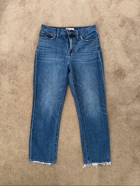 Madewell Raw-Hem Cropped Straight Jeans in Mid Blue